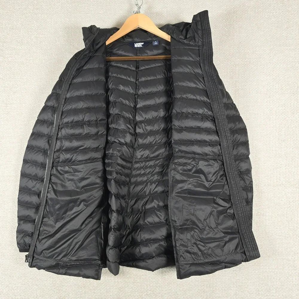 Lands End Kids Black Down Puffer Jacket Hooded Quilted Coat L 14-16 518697